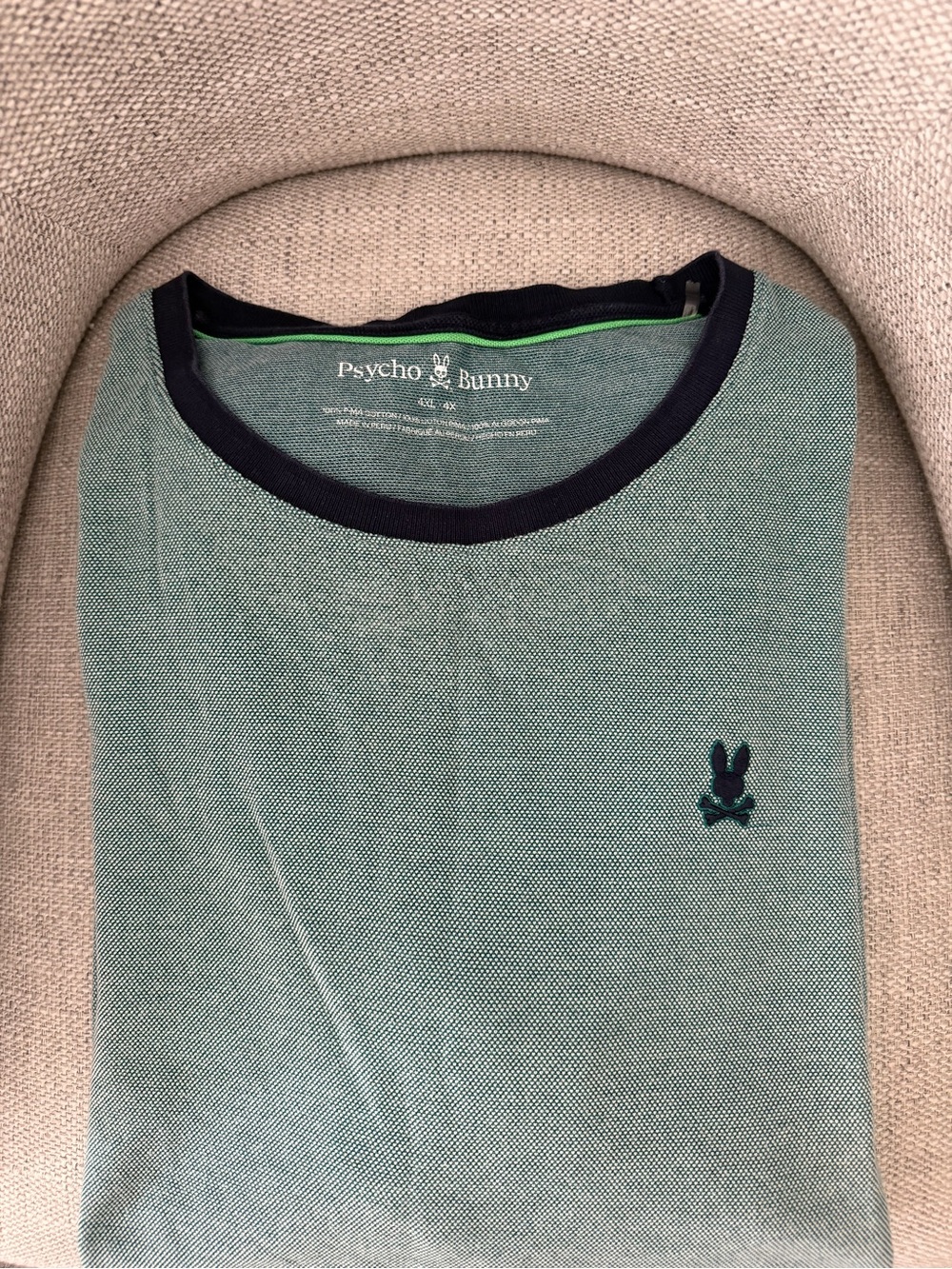 Psycho Bunny Men's Green Crewneck with Navy Trim